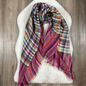 NWOT Inoui cotton linen lightweight checkered scarf